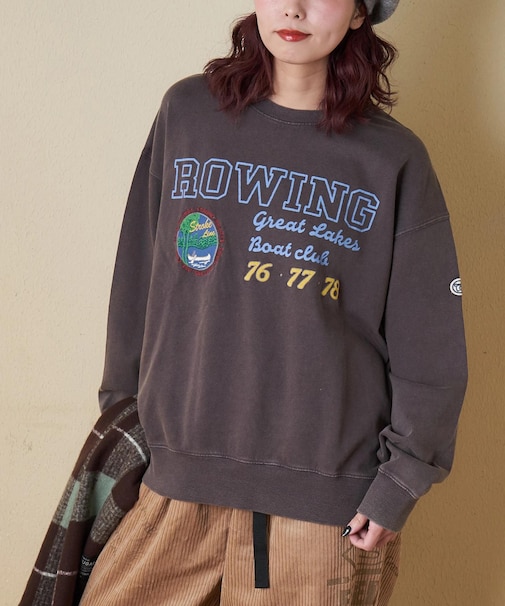 裏毛 パウダー加工 スウェット プリント & 刺繍 プルオーバー