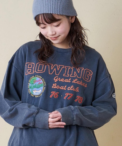 裏毛 パウダー加工 スウェット プリント & 刺繍 プルオーバー