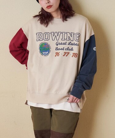 裏毛 パウダー加工 スウェット プリント & 刺繍 プルオーバー