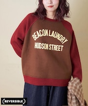 アンチピリング ニット × 裏起毛 スウェット リバーシブル ラグラン プルオーバー