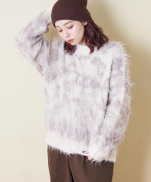 シャギー ニット クルーネック プルオーバー