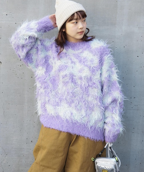 シャギー ニット クルーネック プルオーバー