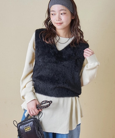 シャギー ニット Vネック ベスト