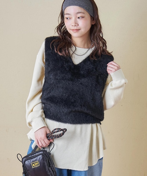 シャギー ニット Vネック ベスト