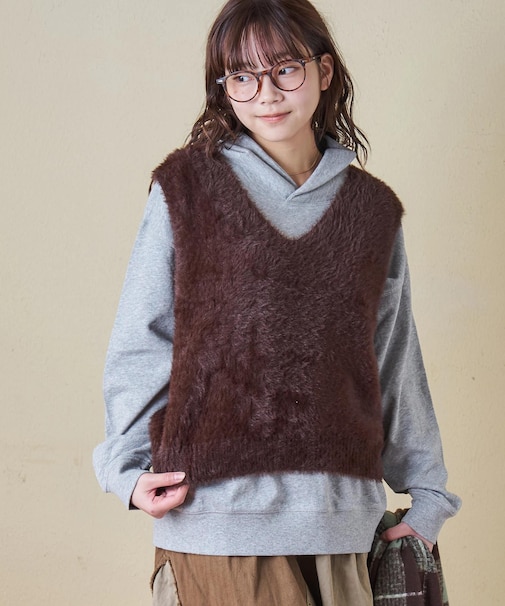 シャギー ニット Vネック ベスト