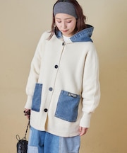デニム × ニット フード ジャケット