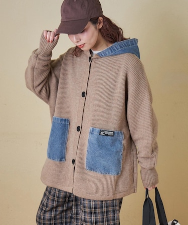 デニム × ニット フード ジャケット