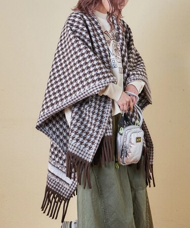 千鳥格子 フリンジ ショール