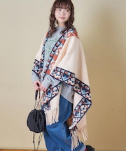 オルテガ柄 フリンジ ショール