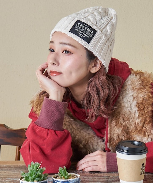 ケーブル編み ニット キャップ｜キューブシュガーの通販｜&mall