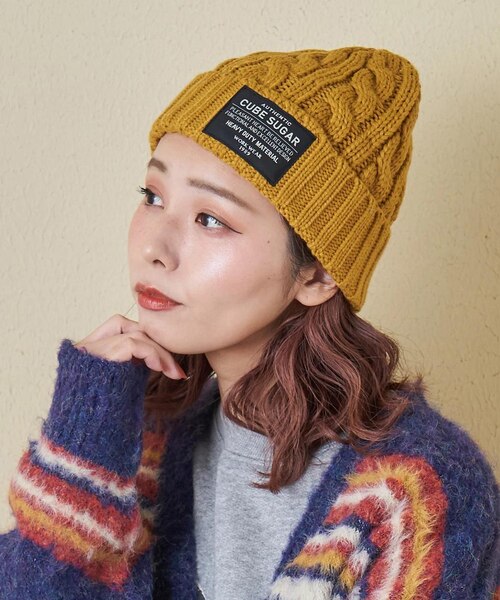 ケーブル編み ニット キャップ｜キューブシュガーの通販｜&mall