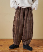 WEB限定 evo. (エボ) チェック柄 プリント 裏フリース イージー コクーンパンツ