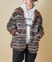 WEB限定 evo. (エボ) 総柄ボア × フェイクスウェード スタンドカラー ジャケット