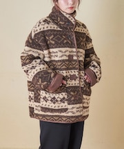 WEB限定 evo. (エボ) 総柄ボア × フェイクスウェード スタンドカラー ジャケット