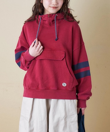 裏毛 パウダー加工 スウェット ライン入り プルオーバーパーカー