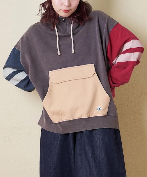 裏毛 パウダー加工 スウェット ライン入り プルオーバーパーカー