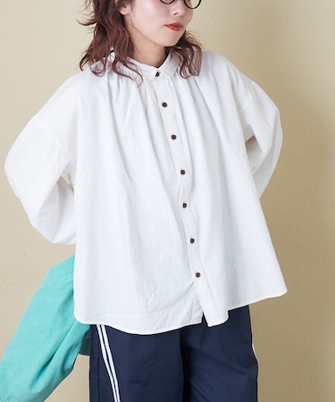 ソフトツイル 無地 ギャザーシャツ