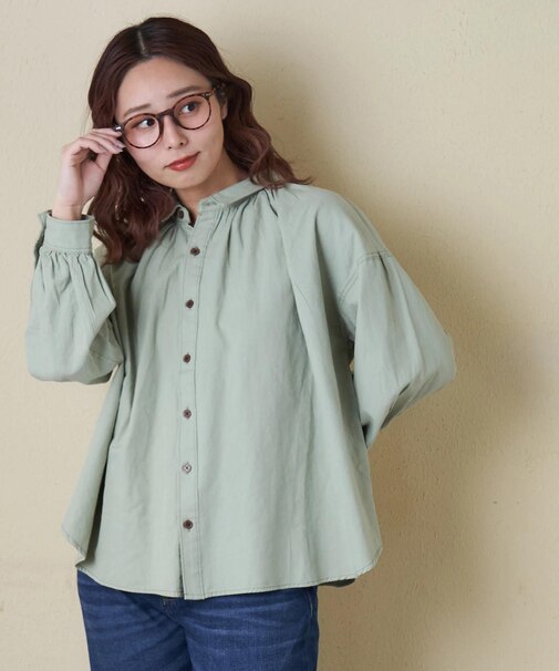 ソフトツイル 無地 ギャザーシャツ