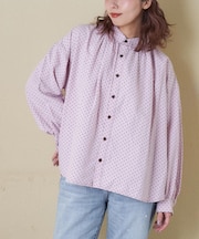 ソフトツイル 総柄 プリント ギャザーシャツ