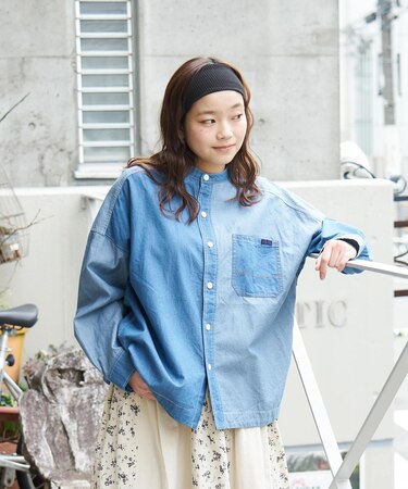 ライトデニム 切替 ビッグシャツ