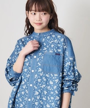 ライトデニム 抜染プリント ビッグシャツ