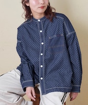 ライトデニム 抜染プリント ビッグシャツ