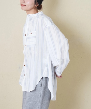 ストライプ ギャザー チュニック シャツ