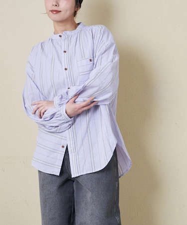ストライプ ギャザー チュニック シャツ