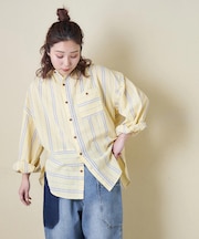 ストライプ ギャザー チュニック シャツ