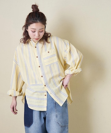 ストライプ ギャザー チュニック シャツ