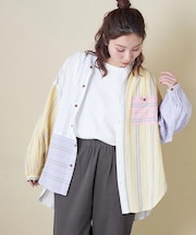 ストライプ ギャザー チュニック シャツ