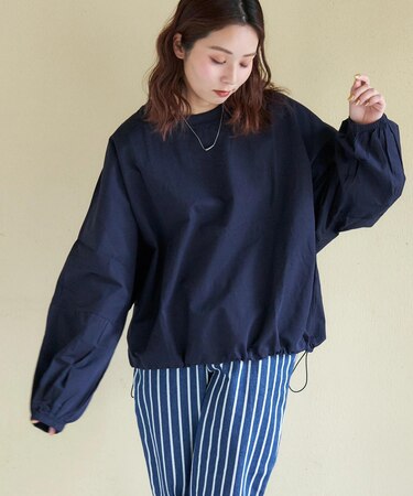 リブ使い ドルマン プルオーバーシャツ