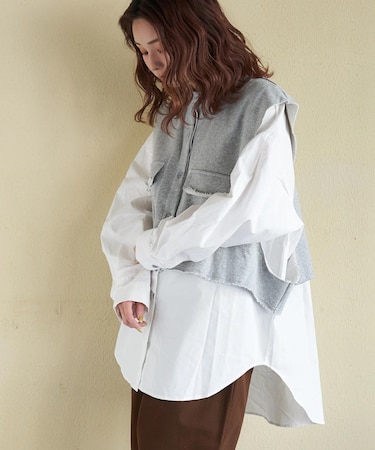 スウェット × オックス レイヤード風 ビッグシャツ