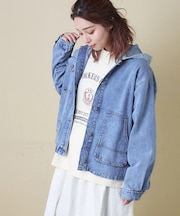デニム × ヒッコリー フード付 ジャケット