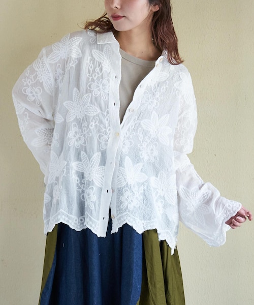 花柄 刺繍 シアー シャツ｜キューブシュガーの通販｜&mall（アンド