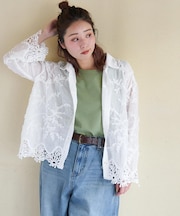 花柄 レース シアー シャツ