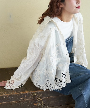 花柄 レース シアー シャツ