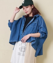 デニム ９分袖 ドルマン ショート丈 シャツ