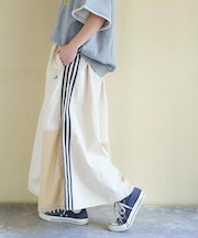 ナイロン × ジャージー ライン ギャザースカート