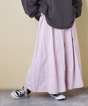 ソフトツイル 総柄 プリント 切替 ギャザースカート