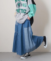 ライトデニム 切替 ギャザースカート