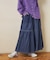 ライトデニム 抜染プリント 切替 ギャザースカート