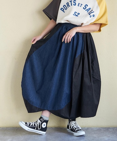 デニム × ツイル バルーンスカート