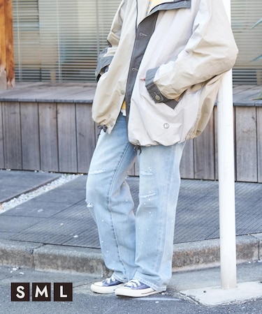 10オンス デニム ダメージ ストレート パンツ