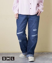 10オンス デニム ダメージ ストレート パンツ