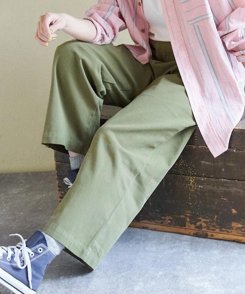 コットン ツイル ワイドパンツ