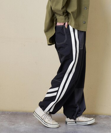 ナイロン × ジャージー ライン トラックパンツ