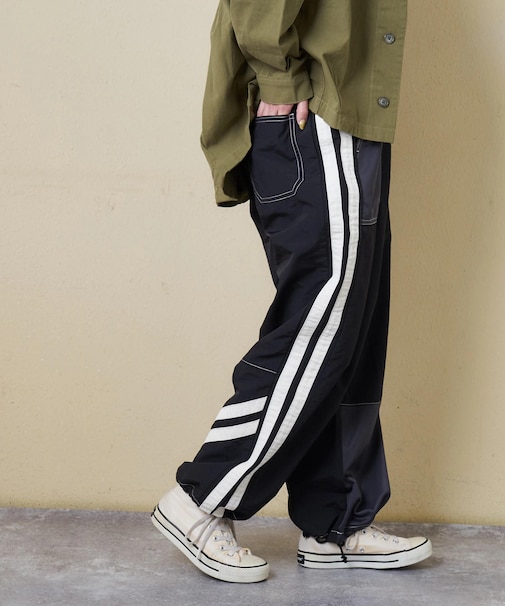 ナイロン × ジャージー ライン トラックパンツ