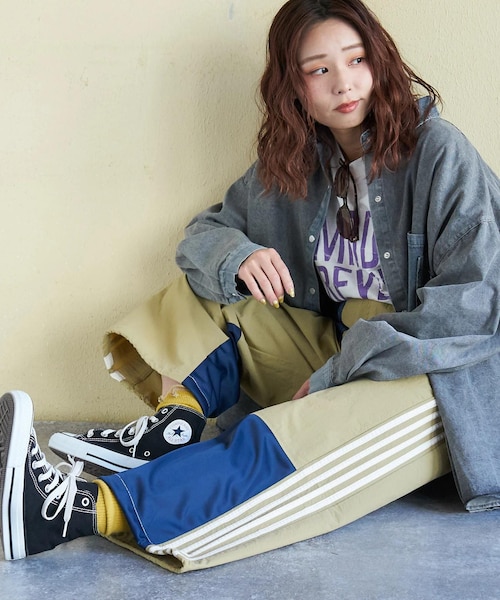 ナイロン × ジャージー ライン トラックパンツ｜キューブシュガーの