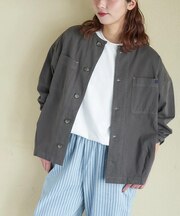 コットン ツイル ノーカラー バルーン ジャケット